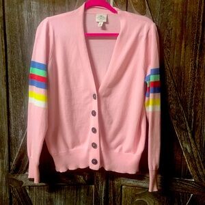 - St. John's Bay women's pink rainbow band cardigan sweater size L